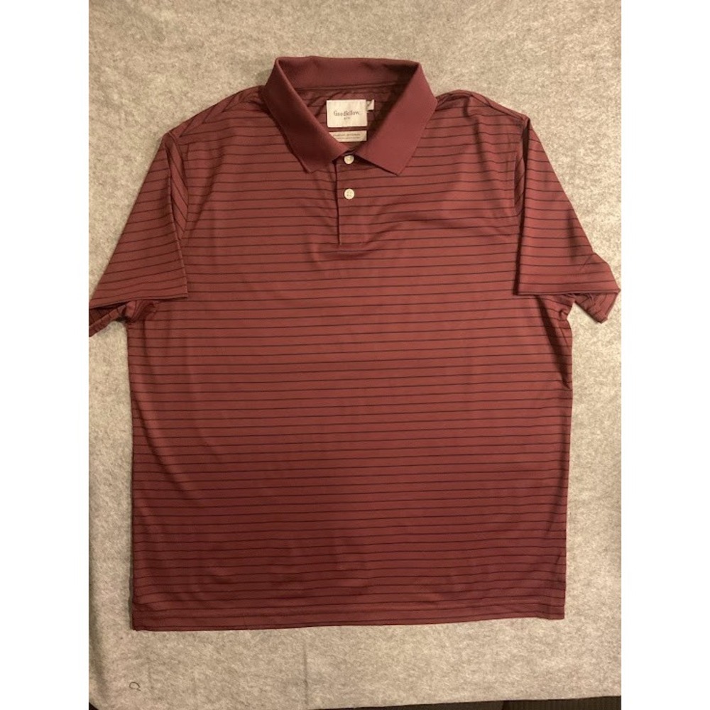 NWT Goodfellow Men's XL Polo Shirt Maroon/Burgundy Navy Stripped18 Short Sleeve